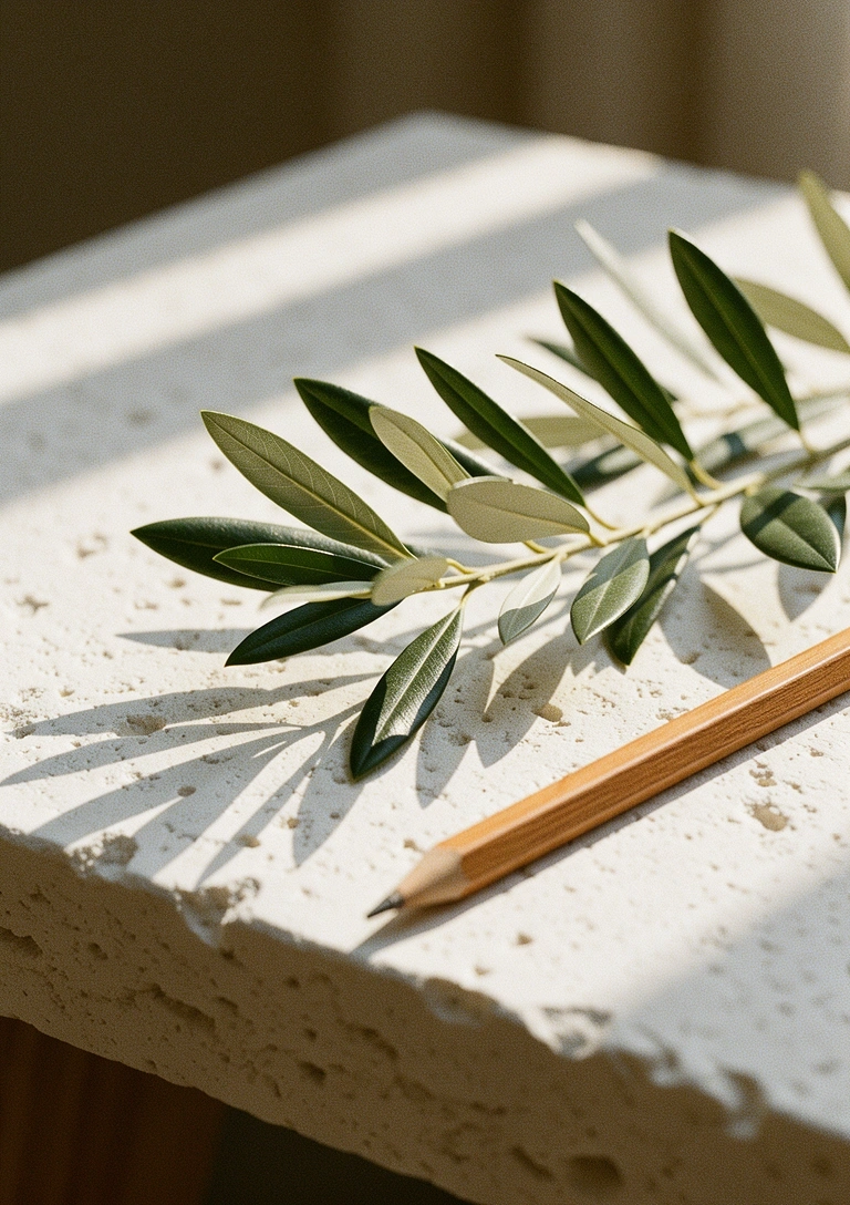 Olive branch on limestone